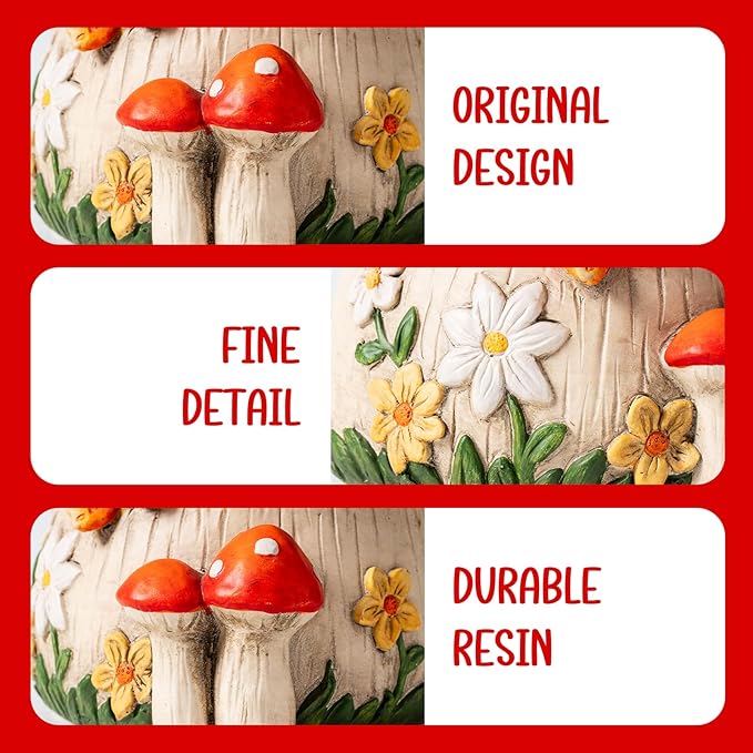 14''W Mushroom House Statue Outdoor Statues Garden Resin Stool Over-Sized Sculpture Forest Pedestal Spring Decor for Home Courtyard Lawn Patio Summer Ornament Indoor Stool-BloomoryGarden