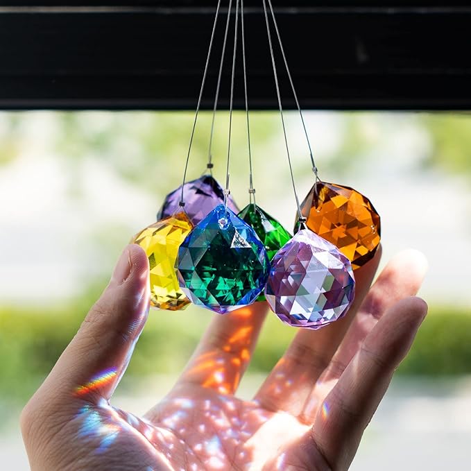 15pcs Crystal Ball Prism 30mm Handmade Feng Shui Faceted Decor Rainbow Maker(Multi-Color)-BloomoryGarden