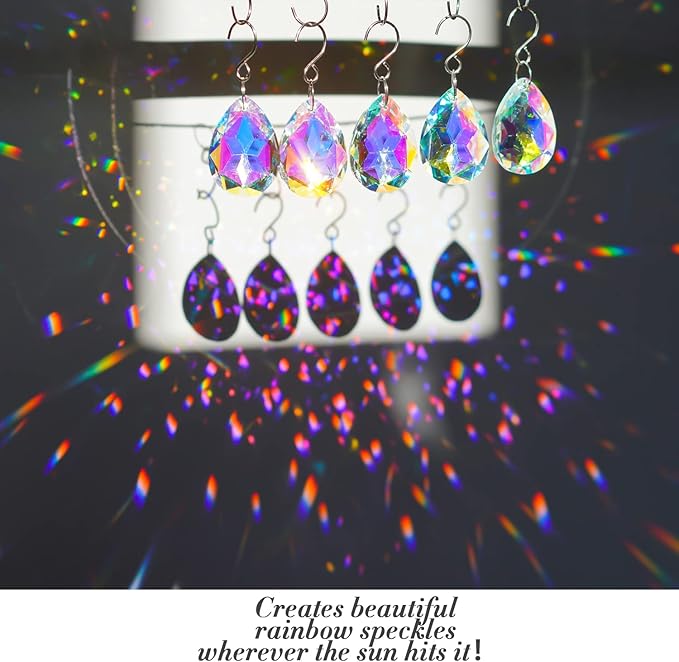 10pcs 38mm Suncatcher Crystal Teardrops Chandelier Parts,Chandelier Crystal Prisms Pendants with Hook,Hanging Crystals for Lamp Window Christmas Tree Decoration(AB Colors)-BloomoryGarden
