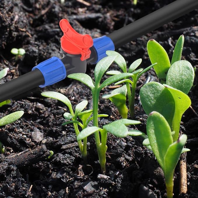 10Pack 1/2 Inch Drip Irrigation Shut-Off Valve Universal Drip Irrigation Tubing Coupling Valve Drip Connector Fitting Compatible with 16 to 17 mm Drip Tape Tubing Sprinkler System (Blue Red)-BloomoryGarden