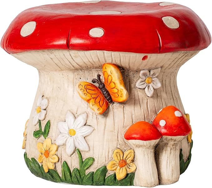 14''W Mushroom House Statue Outdoor Statues Garden Resin Stool Over-Sized Sculpture Forest Pedestal Spring Decor for Home Courtyard Lawn Patio Summer Ornament Indoor Stool-BloomoryGarden