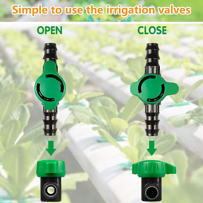 1/2 Inch Drip Irrigation Barbed Valve, 15 Pcs Barbed Switch Valves Drip Line Parts for 1/2" Drip Tubing (.570-.620" ID), 1/2 in. in-line Barbed Shut Off On Valve for Garden Irrigation System