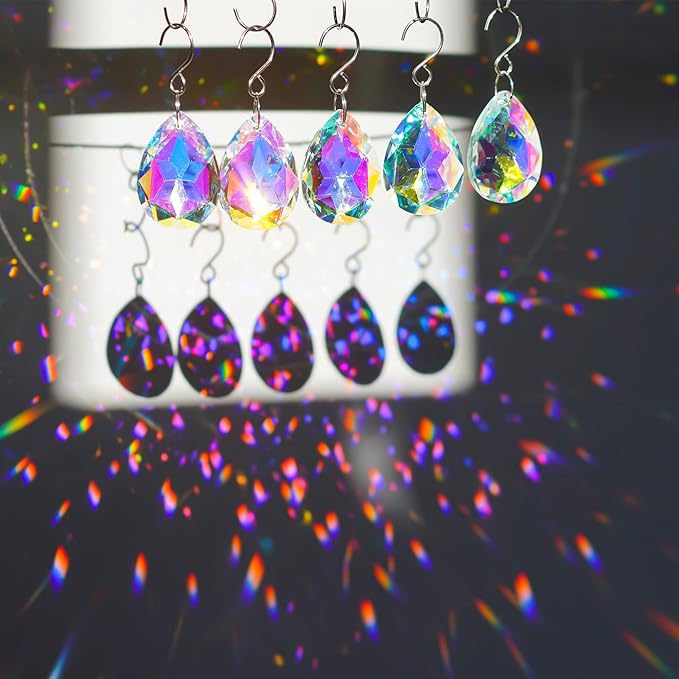 10pcs 38mm Suncatcher Crystal Teardrops Chandelier Parts,Chandelier Crystal Prisms Pendants with Hook,Hanging Crystals for Lamp Window Christmas Tree Decoration(AB Colors)-BloomoryGarden