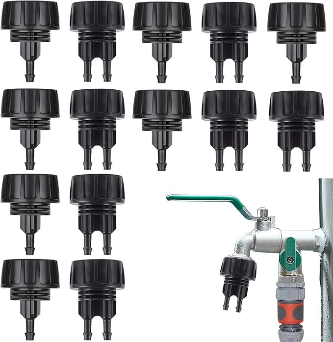 14 PCS Drip Irrigation Hose Connectors 1/4 Inch Water Drip Hose Adapter Connectors Garden Hose to 1/4" Drip Irrigation Parts Swivel Garden Faucet Single Head Double Head Hose Quick Connect Fittings-BloomoryGarden