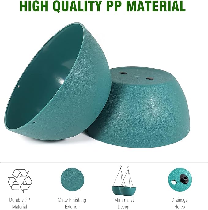 13 inch Large Hanging Planters Plant Pots for Outdoor Indoor Plants with Drainage Holes and Chain, 2 Pack Round Hanging Flower Pots for Garden Home Porch Decor, Blue Green-BloomoryGarden