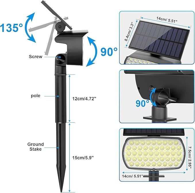 108 LED Solar Spot Lights Outdoor, Solar Lights Outdoor IP65 Waterproof, 3 Modes Solar Landscape Spotlights, Large Panel Solar Powered Lights for Garden Yard Pathway(Cool White/2 Pack)-BloomoryGarden