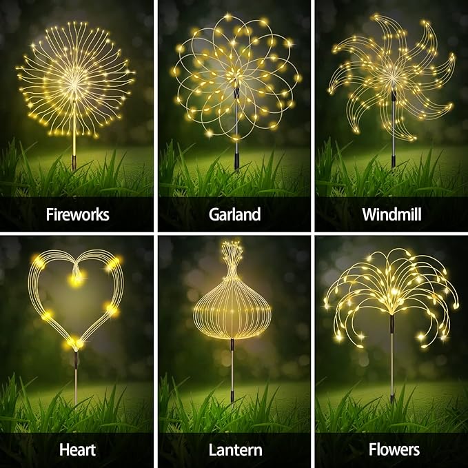 Maleyt Solar Garden Lights 8 Pack, Solar Powered Outdoor Decorative Lamps, 120 LED Solar Firework Lights with Remote Control, 8 Modes Waterproof DIY Landscape Lighting for Backyard Garden Decoration-BloomoryGarden