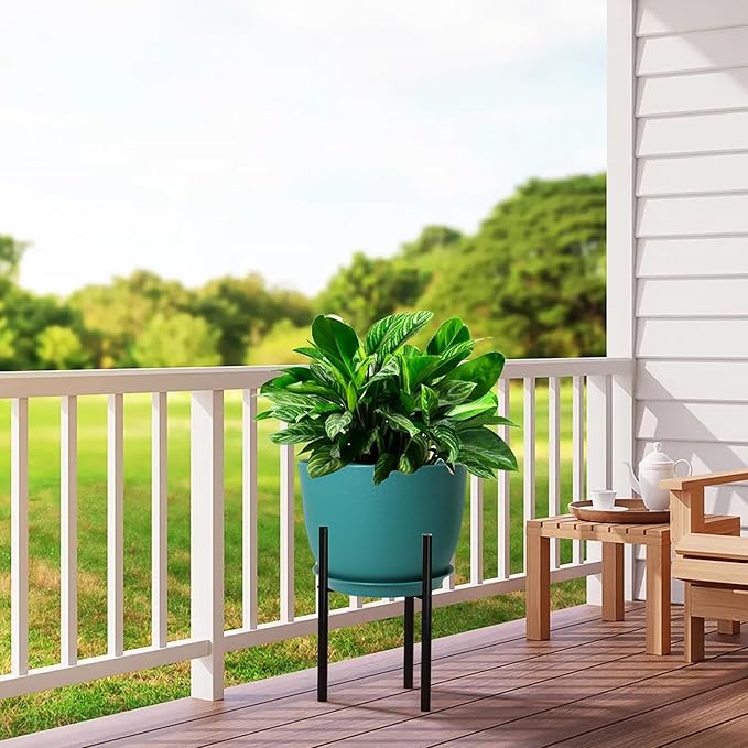 12/10/9 Large Modern Plant Pots, Plastic Planters with Drainage Holes and Saucers for Indoor Outdoor Plants Flowers, Malachite Green-BloomoryGarden