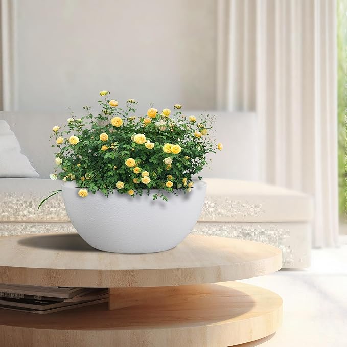 13 inch Large Hanging Planters Plant Pots for Outdoor Indoor Plants with Drainage Holes and Chain, 2 Pack Round Hanging Flower Pots for Garden Home Porch Decor, White-BloomoryGarden