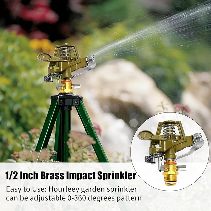 1/2 Inch Brass Impact Sprinkler with Nozzles Adjustable 0-360 Degree Coverage Pattern Heavy Duty Lawn Sprinkler Head for Yard Lawn Grass Patio Garden Irrigation (2Pcs)-BloomoryGarden