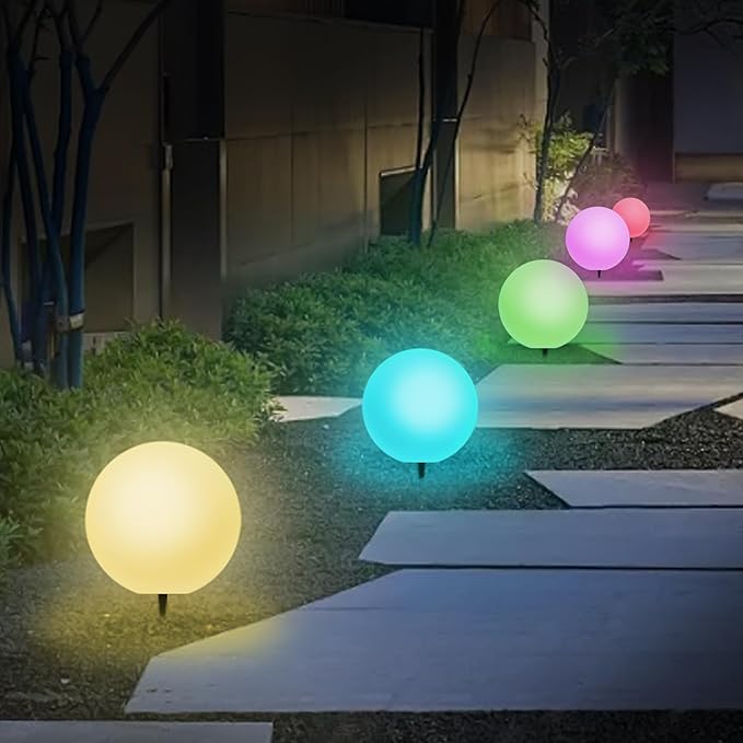 LOFTEK Solar Ball Lights with Ground Stake, RGBW Colors Changing Mood IP65 Waterproof Rechargeable Night Lights - Outdoor Solar Lights for Lawn Patio Yard Walkway, 8-inch-BloomoryGarden