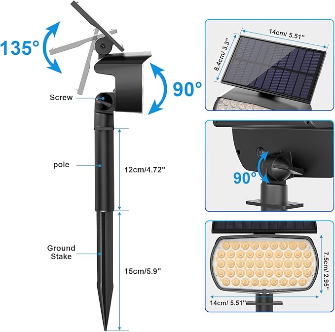 108 LED Solar Spot Lights Outdoor, Solar Lights Outdoor IP65 Waterproof, 3 Modes Solar Landscape Spotlights, Large Solar Panel Solar Powered Lights for Garden Yard Pathway(Warm White/4 Pack)-BloomoryGarden
