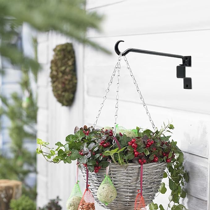 12 inch 2 Pack Swivel Plant Hangers Outdoor Heavy Duty - Black Iron Plant Hanging Hook Bracket for Flowers Baskets Pots Bird Feeder Lanterns Wind Chimes-BloomoryGarden