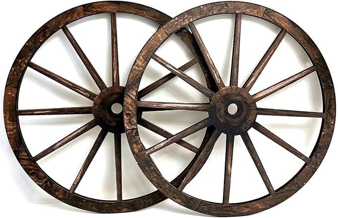 (2 Pieces) 12" Wood Carved Wheel Decor, Western Style Decorative Wagon Wheels for Modern Vintage Home Decor, Suitable for Farmhouse, Living Room, Bookcase, Bar, Garage, Coffee Shop, Studio Decor-BloomoryGarden