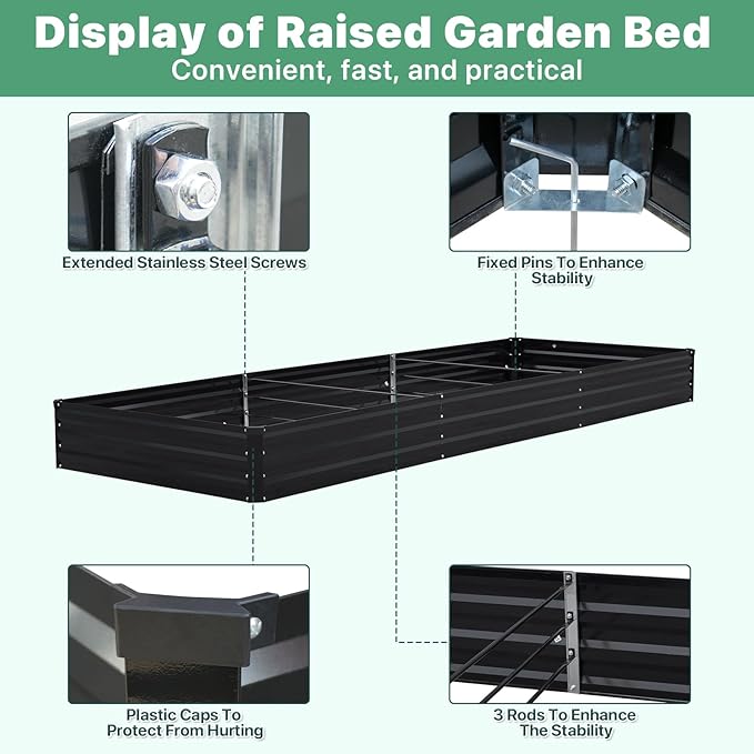 12×4×1ft Galvanized Metal Raised Garden Bed, Metal Planter Kit Box Outdoor for Deep-Rooted Vegetables, Flowers, Green and Herbs-BloomoryGarden