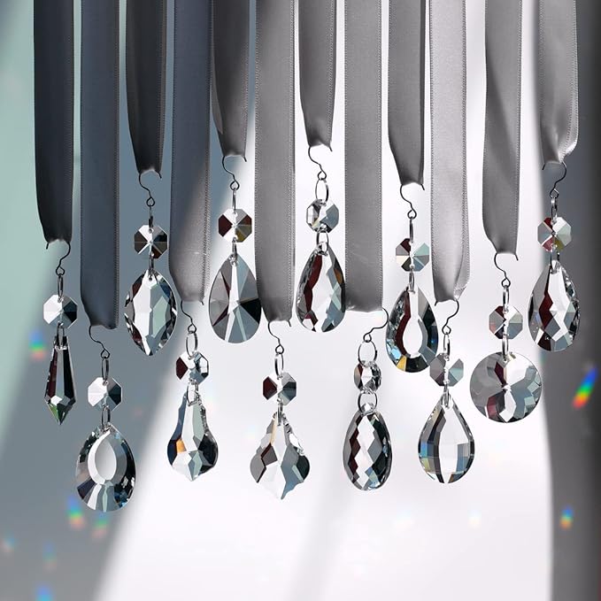 12pcs Glass Crystal Chandelier Prisms, Rainbow Hanging Crystals Suncatcher for Windows, Home Decoration-BloomoryGarden