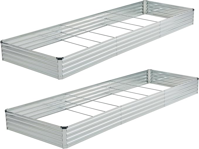 12x4x1ft(2 Pack) Galvanized Raised Garden Bed,Outdoor Planter Box Metal Patio Kit Planting Bed for Vegetables Flowers Herb,Silver-BloomoryGarden