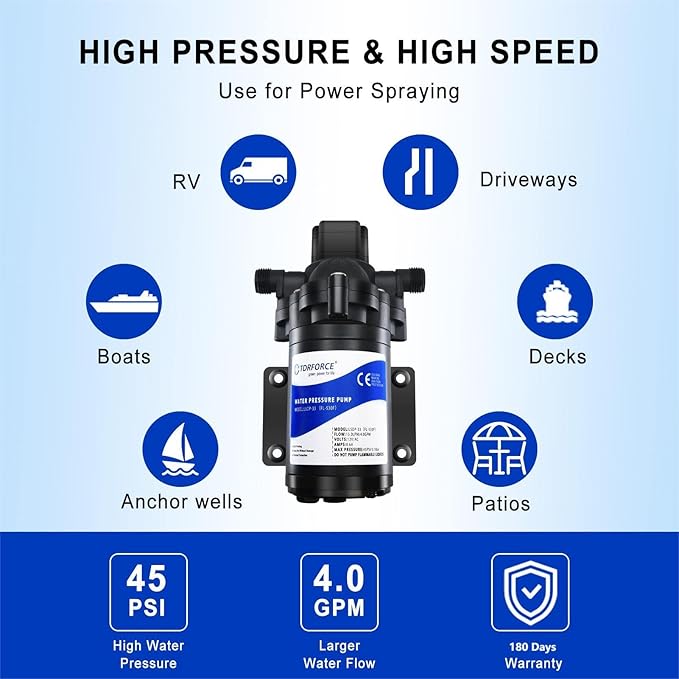 12 volt RV Water Pump Water Pressure Booster Pump for Garden Hose Self Priming Water Pump 50psi 4gpm On Demand Water Pump for Kitchen Bathroom, Garden, Marine, Boats and Irrgration-BloomoryGarden