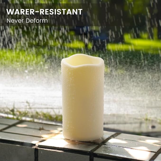 15Pack Waterproof Flameless Remote Control Candles (D3''*H5.5'') Battery Operated Flickering LED Pillar Candle,plastic with 10-Key 24Hours Timer for Outdoor/Indoor Party Garden Lanterns Porch Ivory-BloomoryGarden