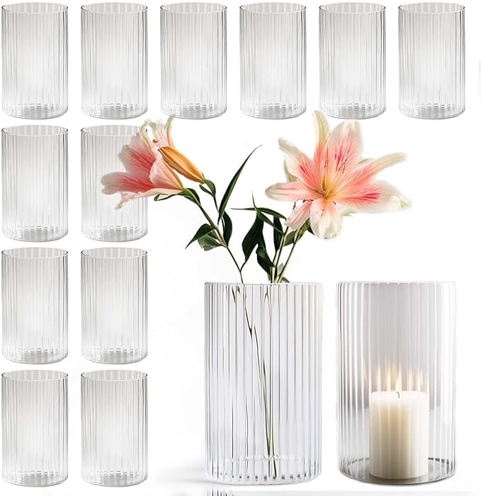 12pcs Glass Vase Cylinder Vases for Centerpieces Small Flower Glass Vases Bud Vases Home Decor Centerpiece Table Flower Vase Decorations for Office BeautificationďźHoliday 6 Inch Tall