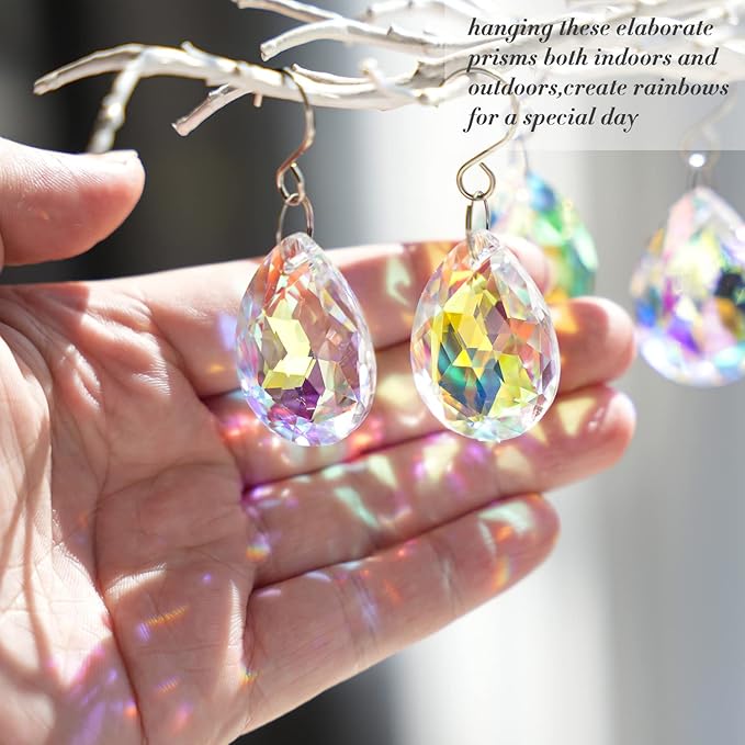 10pcs 38mm Suncatcher Crystal Teardrops Chandelier Parts,Chandelier Crystal Prisms Pendants with Hook,Hanging Crystals for Lamp Window Christmas Tree Decoration(AB Colors)-BloomoryGarden