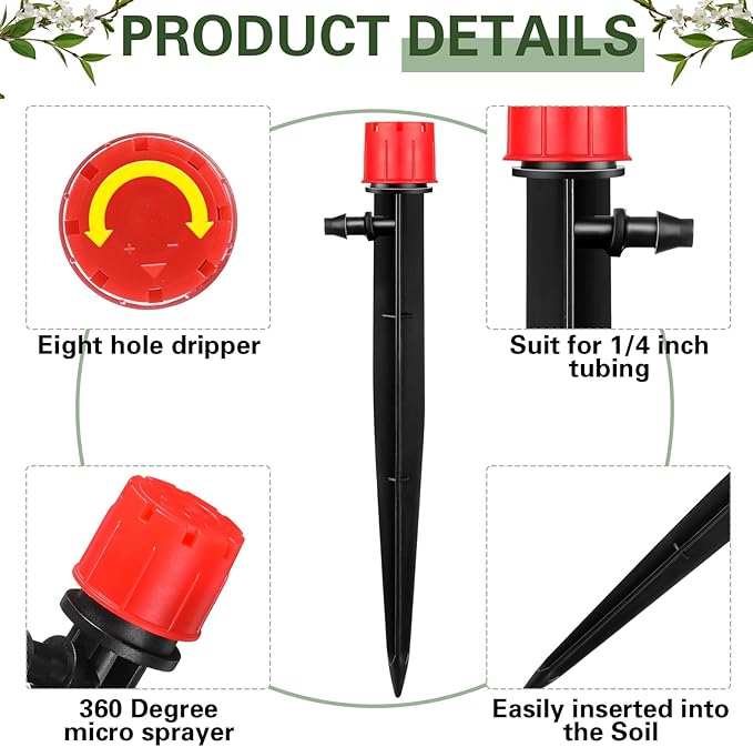 120 Pcs Drip Irrigation Emitters for 1/4'' Drip Irrigation Tubing 60 Irrigation Emitters Sprayer 60 Adjustable 360 Degree Water Flow Drippers for Patio Lawn Garden Watering-BloomoryGarden