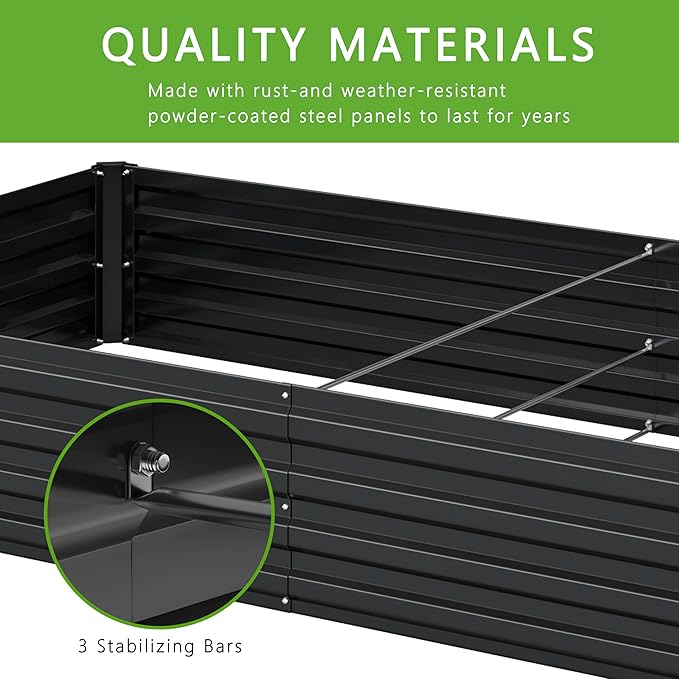 12x4x1FT Galvanized Raised Garden Bed Kit,Vegetable Boxes-Rectangle Metal Flower Box,Large Planter Raised Beds Outdoor Garden for Planting,Fruit,Herb-Black-BloomoryGarden