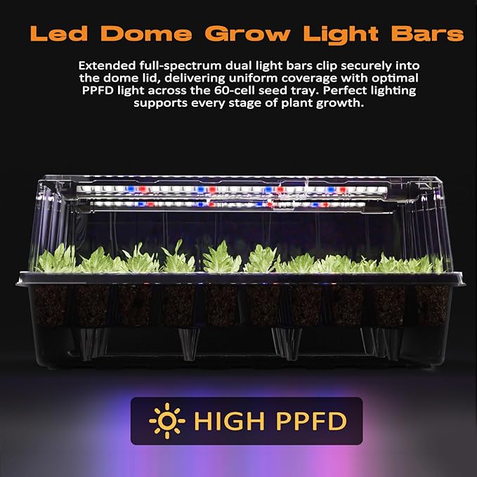 120-Cell Self-Watering Seed Starter Tray with Grow Light, Seed Starter Kit with 4.07” Humidity Dome, Indoor Seedling Starter Tray, Seed Starting Tray for Plant Germination, Seeds Growing-BloomoryGarden