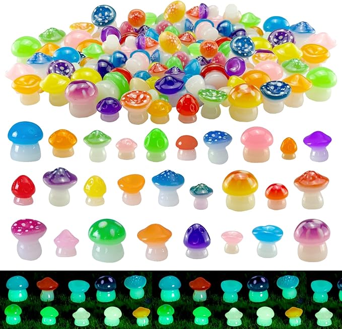 150 Pcs 18 Styles Mini Resin Luminous Mushrooms, Glow in The Dark Little Resin Mushroom for Garden Landscape Bonsai Craft Ornament-BloomoryGarden