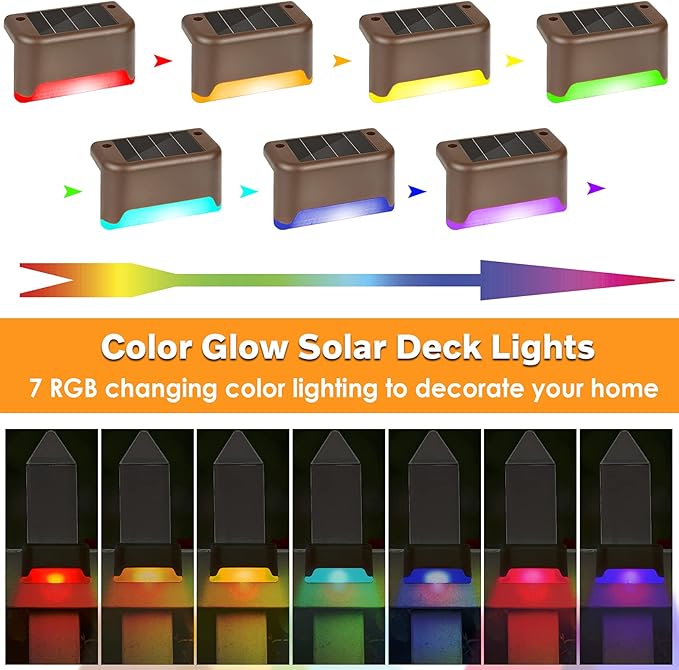 16 Pack Solar Deck Lights Outdoor, Solar Step Lights LED Waterproof Outdoor Lights Patio Decor for Stair Patio Yard Path and Garden, Color Changing-BloomoryGarden