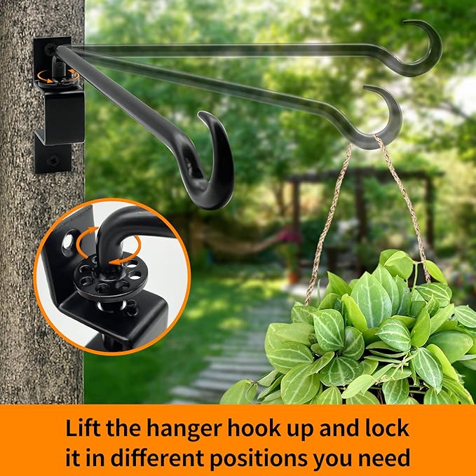 12 inch 2 Pack Swivel Plant Hangers Outdoor Heavy Duty - Black Iron Plant Hanging Hook Bracket for Flowers Baskets Pots Bird Feeder Lanterns Wind Chimes-BloomoryGarden