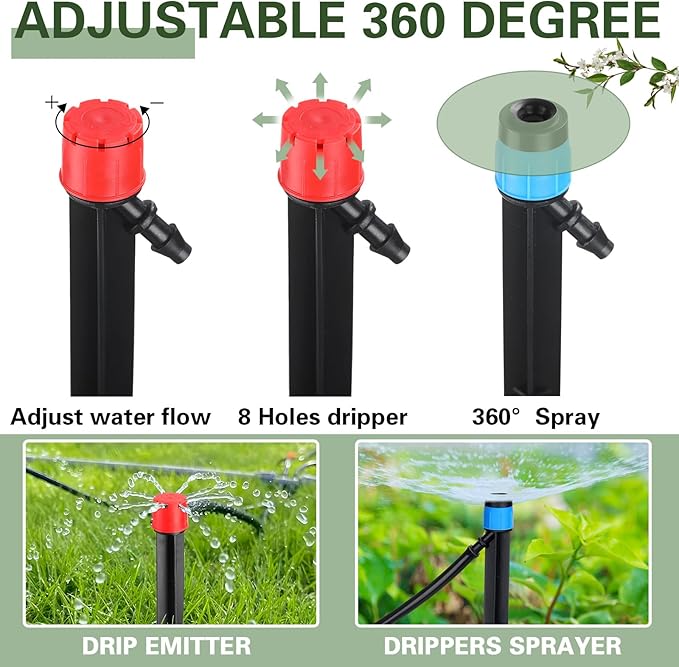 120 Pcs Drip Irrigation Emitters for 1/4'' Drip Irrigation Tubing 60 Irrigation Emitters Sprayer 60 Adjustable 360 Degree Water Flow Drippers for Patio Lawn Garden Watering-BloomoryGarden