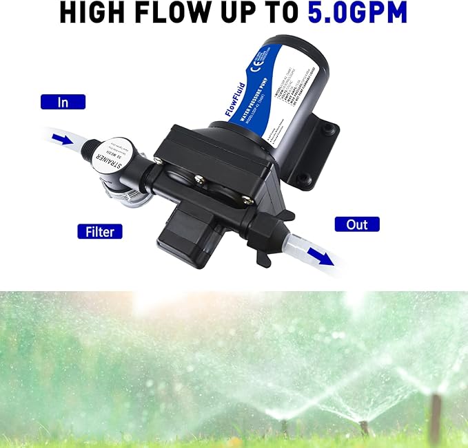 12V DC Water Pressure Booster Pump for RV,70PSI 5GPM Washdown Fresh Self Priming Diaphragm Pump for Boats with Filter,4-Chamner Transfer On Demand Pump for Marine Yacht Caravan Garden Hose-BloomoryGarden