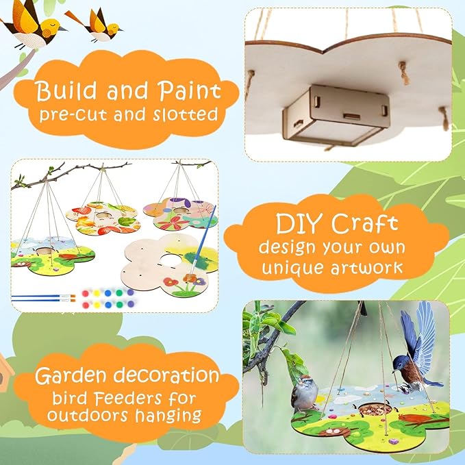12 Pack Bird Feeder Craft Kits for Kids Ages 3-5 4-8 8-12, DIY Wooden Art Painting Outdoor Bulk Toys for Boys & Girls, Easter Christmas Gifts, Party Favor Gifts for Nature Loving Children-BloomoryGarden