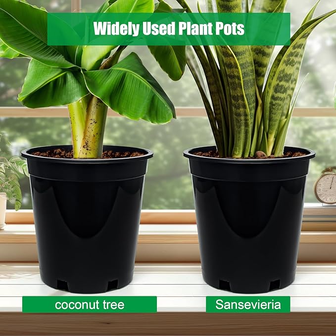 1.5 Gallon Plastic Nursery Pots, 7.5 Inch Round Plant Pots with Drainage Holes, 15 Pack Flower Pots for Outdoor Indoor Plants, Flowers, Black-BloomoryGarden