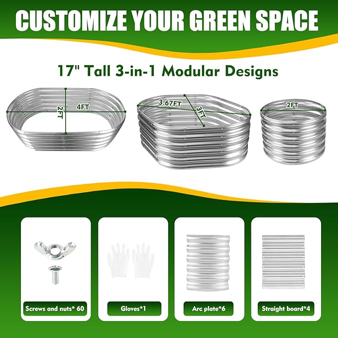 17" Tall Elevated Oval Metal Raised Garden Bed - 4ft x 2ft in Size and 0.8MM Thick Durable Planter Bed/Box for Vegetables Flowers Succulent at Patio/Garden Outdoor (Silver, 4X2X1.4 FT)-BloomoryGarden