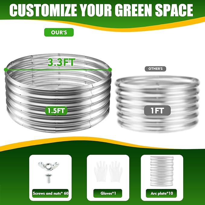 17" Tall Elevated Round Metal Rised Garden Bed- 3.3'x3.3' in Size and 0.8MM Thick Durable Planter Box for Vegetables Flowers Succulent at Patio/Garden Outdoor (Silver, 3.3FT Diameter)-BloomoryGarden