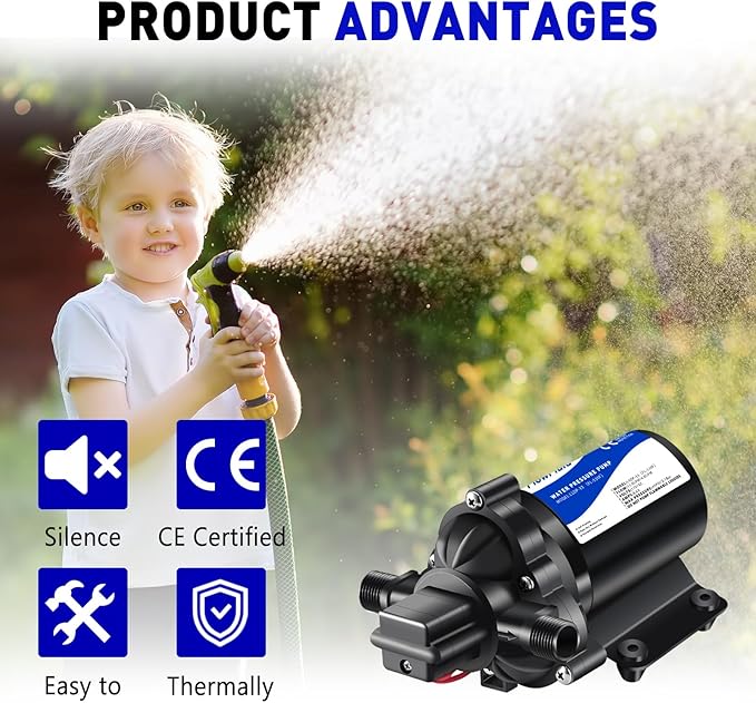 12V DC Water Pressure Booster Diaphragm Pump for RV,45PSI 4GPM Washdown Fresh Self Priming Electric Pump for Boats with Filter, Transfer On Demand Pump for Marine Yacht Caravan Garden Hose-BloomoryGarden