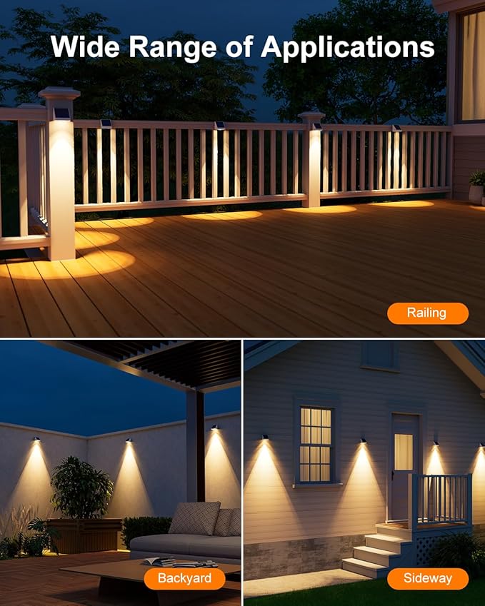 12 Pack Decorative Solar Powered Fence Lights Outdoor Waterproof with Warm White LED Spot Lens, for Outside Deck, Patio, Yard, Rail, Garage, Designed for Wall Lighting, Easy Install ( White Shell )-BloomoryGarden