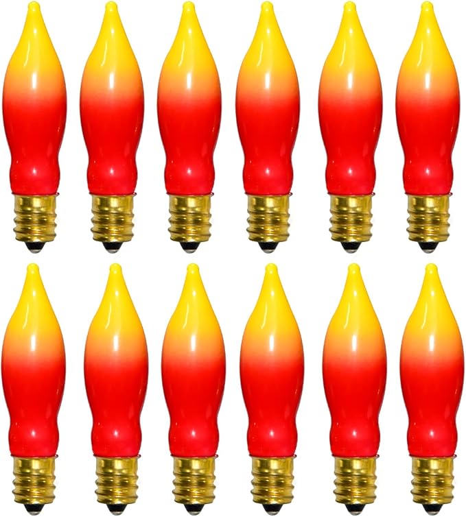 12 Pack C7 Replacement Bulbs E12 Candelabra Bulb - Red Yellow Incandescent Light Bulbs, Perfect as Halloween Christmas Light Bulbs, Candle Light Bulbs, 7 Watt, E12 Base-BloomoryGarden