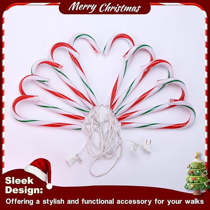 10" Christmas Candy Cane Pathway Lights, Set of 10 Pack Christmas Outdoor Decorations Candy Cane Lights Red & Green-BloomoryGarden