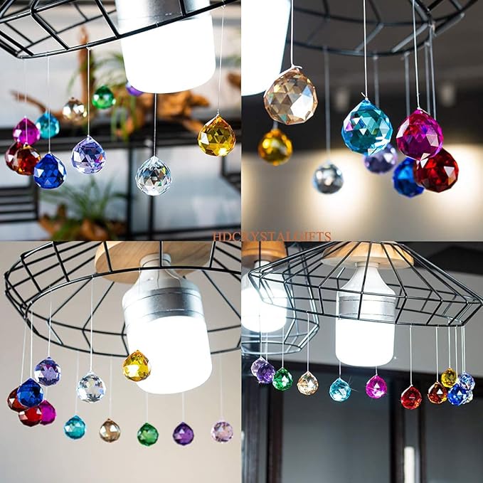 15pcs Crystal Ball Prism 30mm Handmade Feng Shui Faceted Decor Rainbow Maker(Multi-Color)-BloomoryGarden