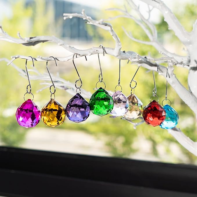 15pcs Crystal Ball Prism 30mm Handmade Feng Shui Faceted Decor Rainbow Maker(Multi-Color)-BloomoryGarden