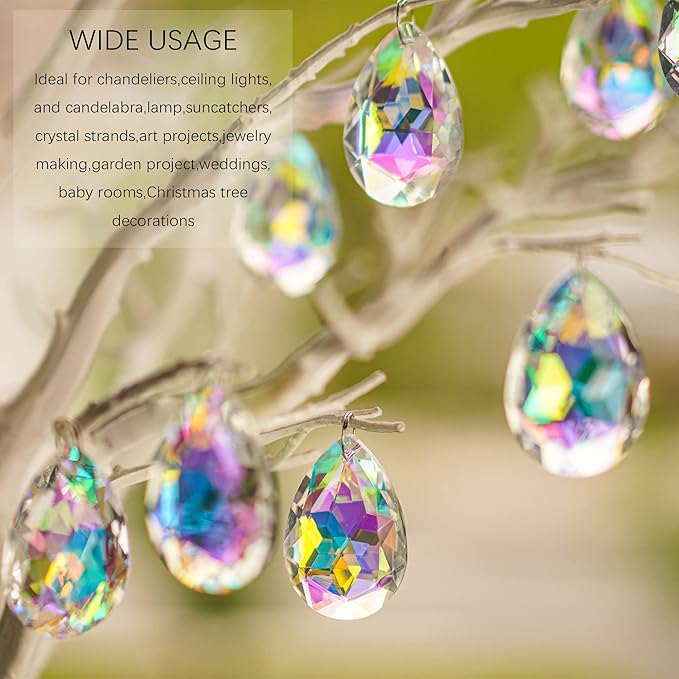 12 Pieces 50mm Crystal Prisms Chandelier Colorful Bauhinia Ornament Pendants Rainbow Maker Hanging Prisms for Wedding Party Tree Garlands Decoration DIY Jewelry-BloomoryGarden