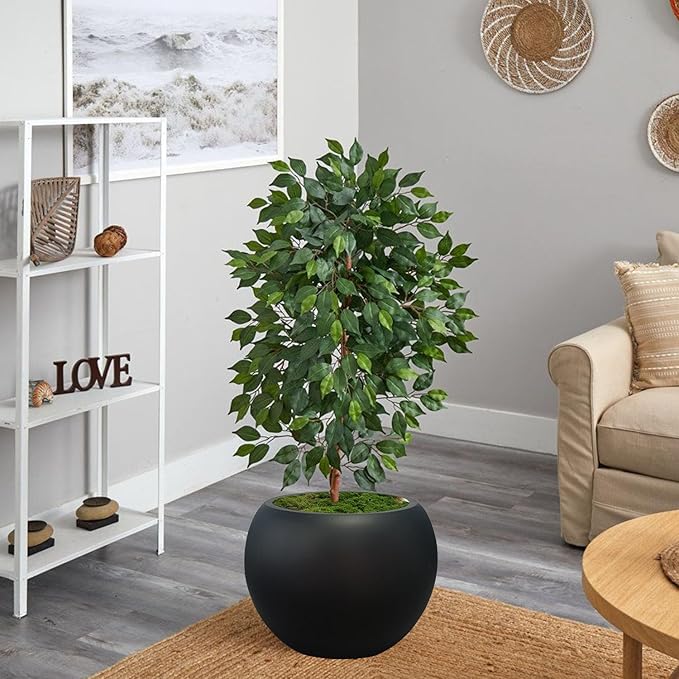 13.5 H x 17" Dia (12" Pot Opening) Round Fiberstone Planter with Drainage Hole, Black, Indoor/Outdoor Large Plant Pot for Home Patio Garden, Ideal for Large Plants-BloomoryGarden