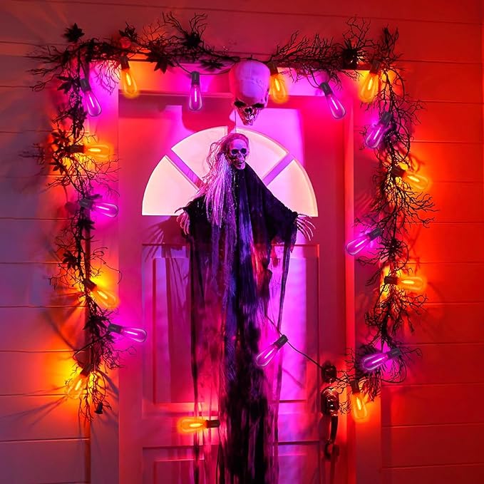10Ft LED Outdoor String Lights, Halloween Orange Purple Lights with 10 0.6W ST40 LED Bulbs, Waterproof Connectable Patio Lights for Indoor Outdoor Backyard Garden Halloween Christmas Holiday Decor-BloomoryGarden