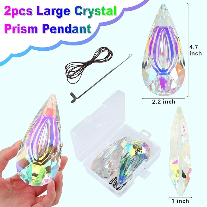 120mm Crystal Suncatcher, 2 Pack Large Prism Sun Catchers Windows Hanging Ornaments Rainbow Maker Pendant Indoor Outdoor Garden Chandelier Birthday Wedding Party Valentines Day Gifts for Women-BloomoryGarden