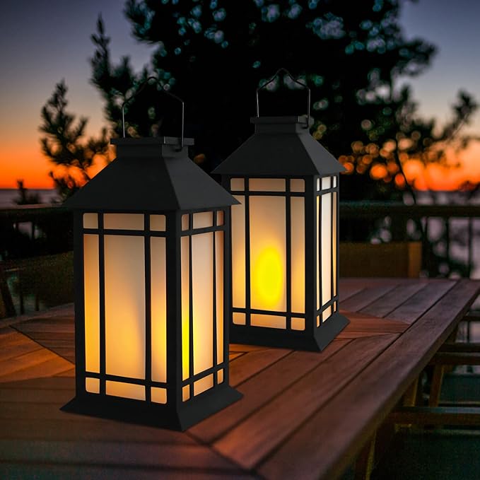 13-Inch IP65 Waterproof Battery-Powered Outdoor Lantern with Led Flameless Candle and 6-Hour Timer - Decorative Lantern for Patio & Garden(2 Pack)-BloomoryGarden