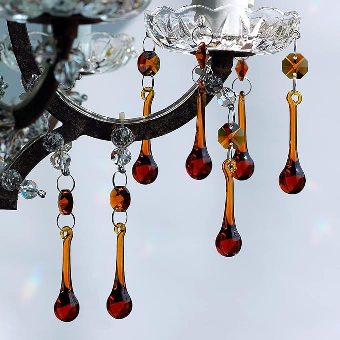 12pcs Raindrop Crystal Chandelier Parts, 53mm Hanging Crystals Glass Beads for Window, Curtain Decoration (Amber)-BloomoryGarden