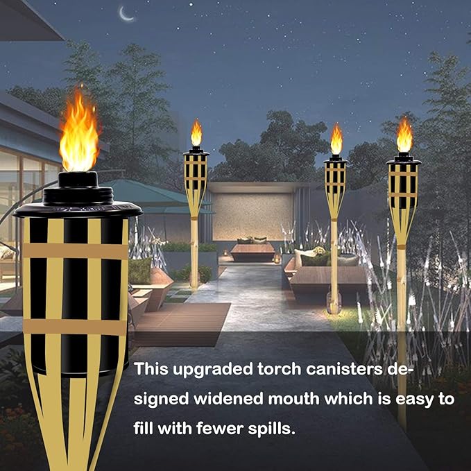 12oz Torch Replacement Canisters - 4 Pack Bamboo Torch Fuel Canister Torches Cans With Wicks and Covers, Refillable Metal Tabletop Lantern For Garden, Patio, Luau Party-BloomoryGarden